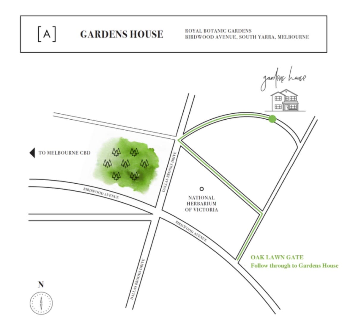 Parking and walking map to Gardens House